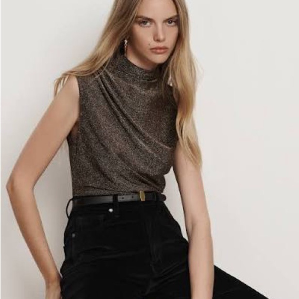 Veronica Beard Mylie Metallic Mock Neck Top XL
